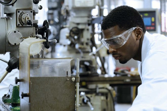 Student at work on research